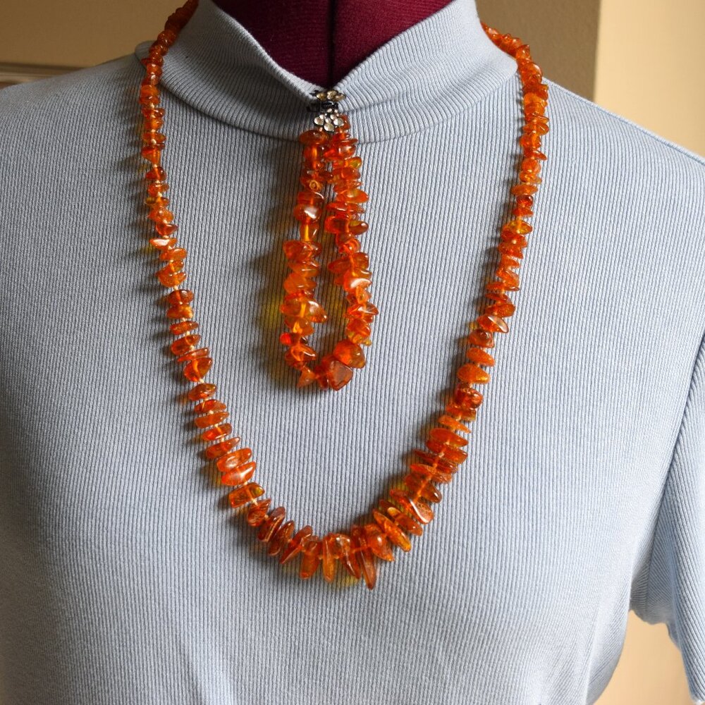 Vintage Amber Necklace & Bracelet Set